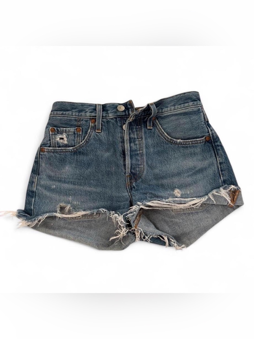 Levi's Distressed Dark Blue Denim Cutoff Shorts